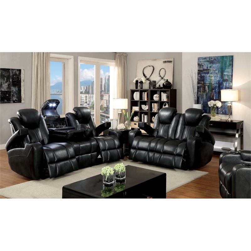 Furniture Of America Lam Faux Leather Reclining Sofa In Dark Gray
