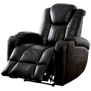 furniture of america lam contemporary faux leather recliner in dark gray