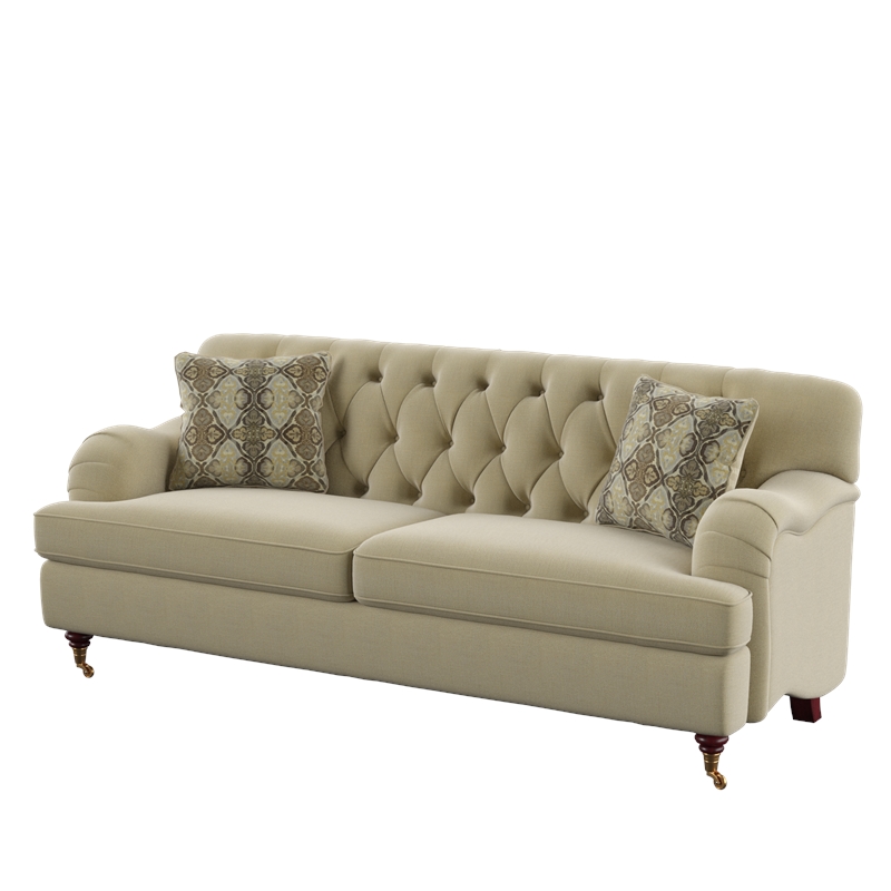 Furniture Of America Tolk Traditional Wooden Tufted Sofa In Beige America Tolk Traditional Wooden