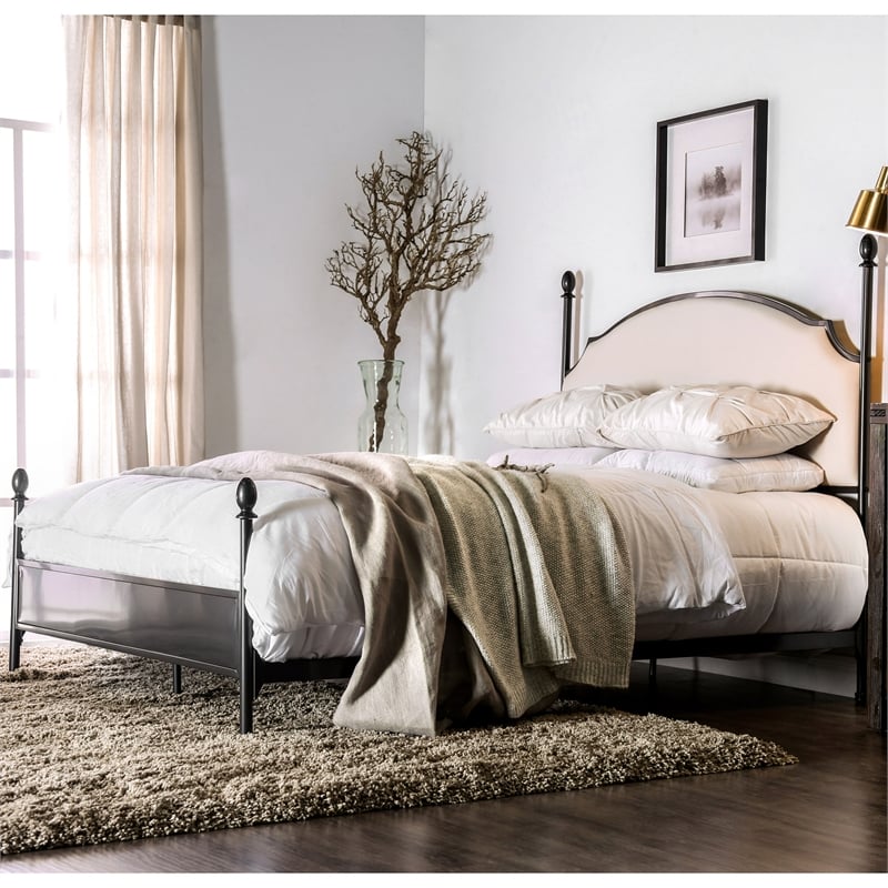 Furniture of America Freila Metal King Poster Panel Bed in Silver Gun Metal