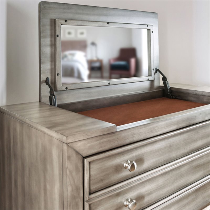 Furniture of America Cartagena Transitional Solid Wood 6-Drawer Chest in Gray