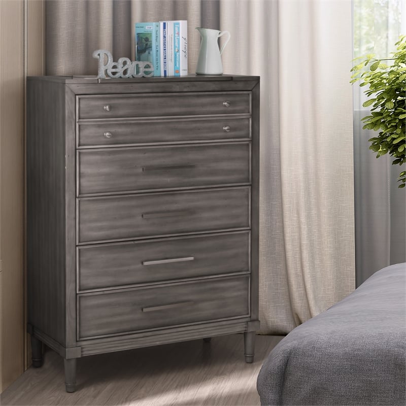 Furniture of America Cartagena Transitional Solid Wood 6-Drawer Chest in Gray