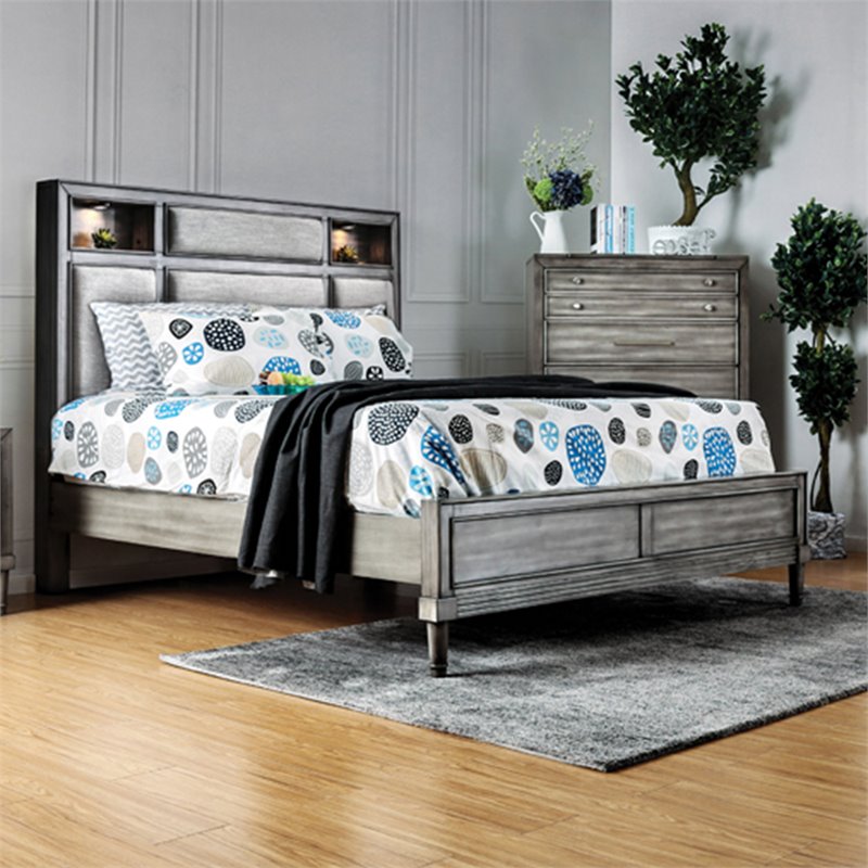 Furniture of America Cartagena Solid Wood California King Bookcase Bed in Gray