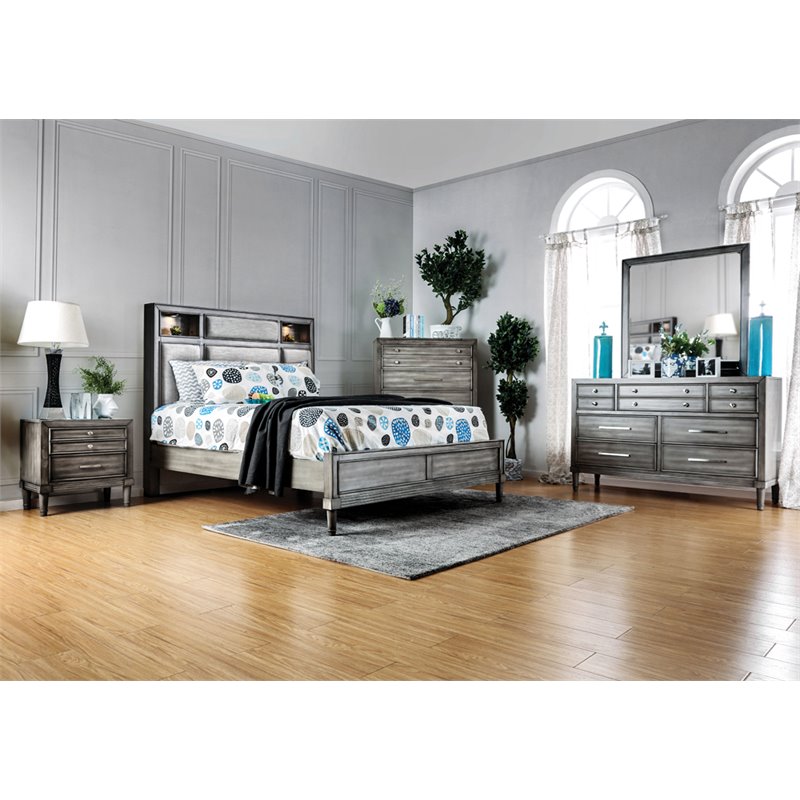 Furniture of America Cartagena Solid Wood California King Bookcase Bed in Gray