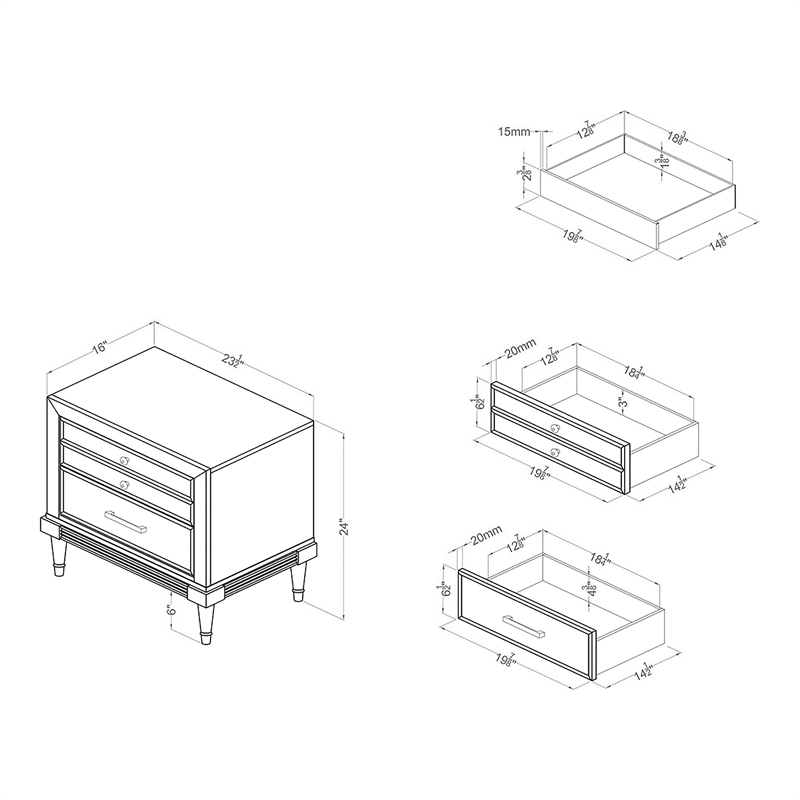 Furniture of America Cartagena Solid Wood 3-Drawer Nightstand in Gray