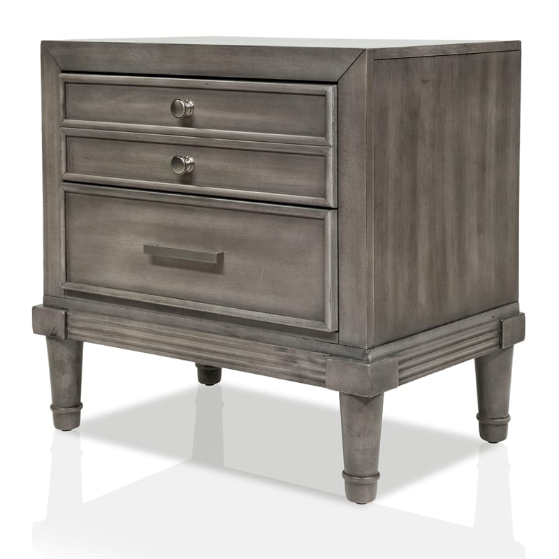 Furniture of America Cartagena Solid Wood 3-Drawer Nightstand in Gray