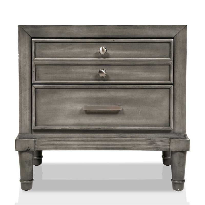 Furniture of America Cartagena Solid Wood 3-Drawer Nightstand in Gray