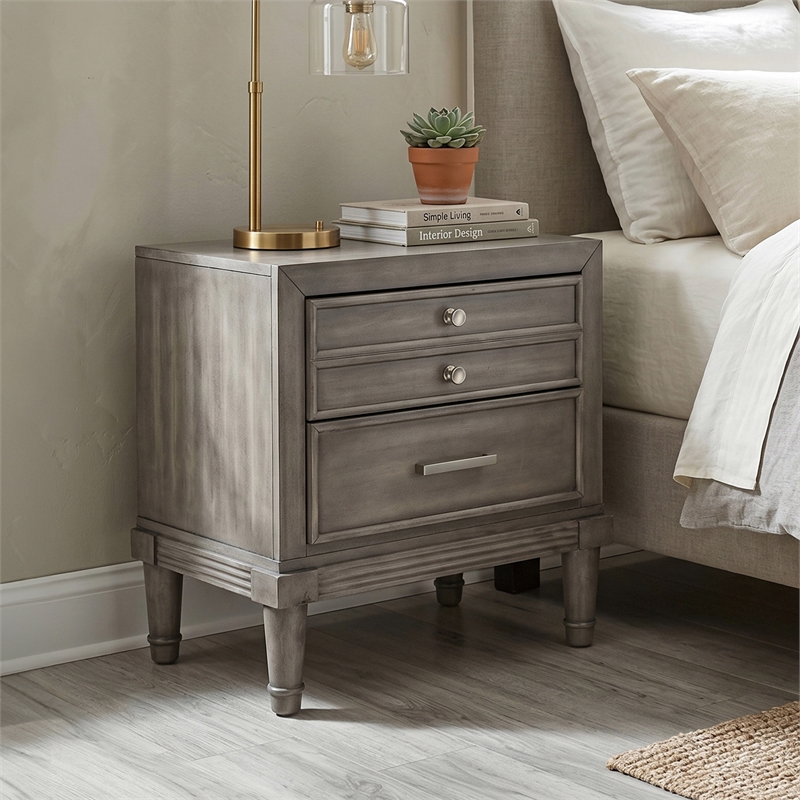 Furniture of America Cartagena Solid Wood 3-Drawer Nightstand in Gray