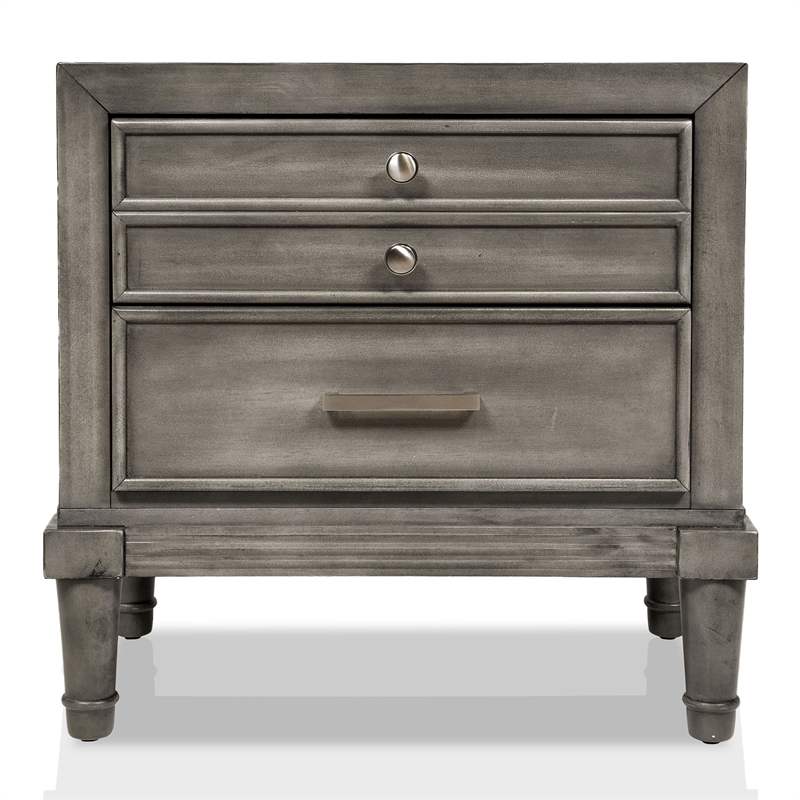 Furniture of America Cartagena Solid Wood 3-Drawer Nightstand in Gray