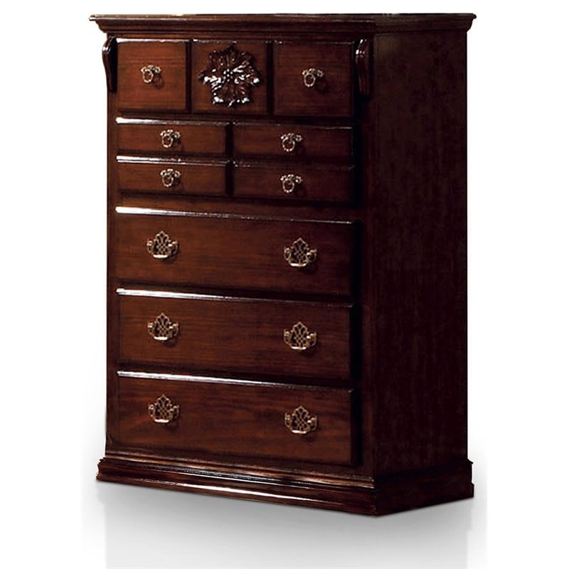 Furniture Of America Hemps Wooden 5 Drawer Chest In Glossy Dark