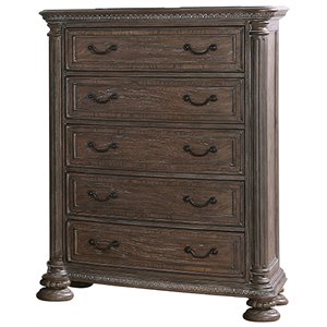furniture of america leo traditional wood 5-drawer chest in rustic natural tone