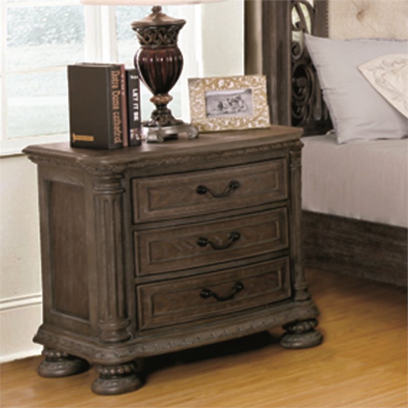Furniture of America Leo Traditional Wood Nightstand in Rustic Natural Tone