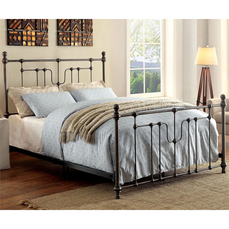 Furniture Of America Ivy King Metal Spindle Bed In Black Idf 7717ek