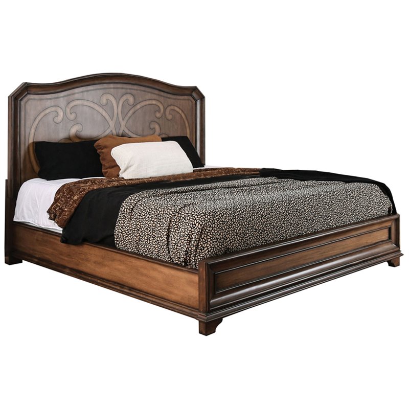 Furniture of America Zed Solid Wood Queen Panel Bed in Warm Chestnut