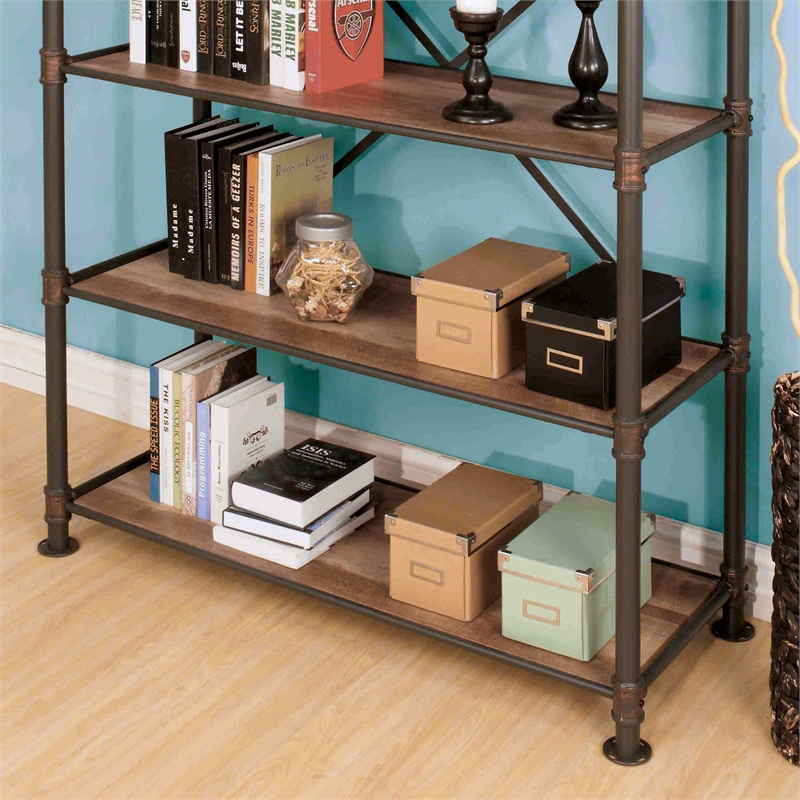 Furniture of America Gee Industrial Metal 4-Shelf Bookcase in Antique Black