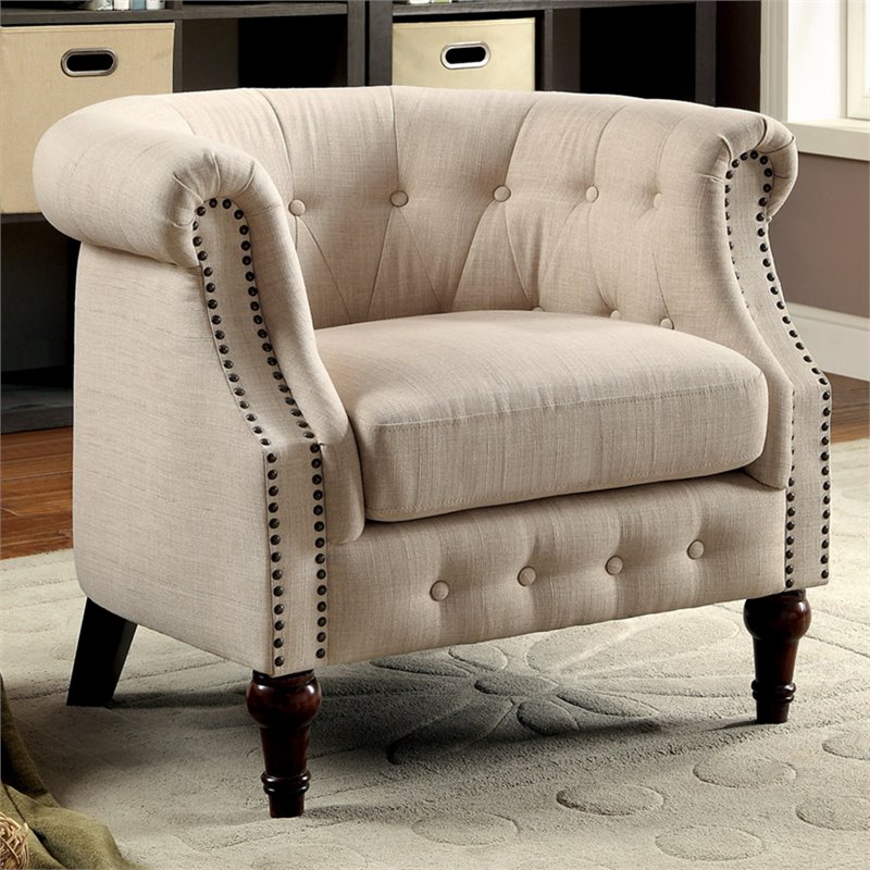 Furniture of America Sofi Contemporary Fabric Upholstered Accent Chair in Ivory