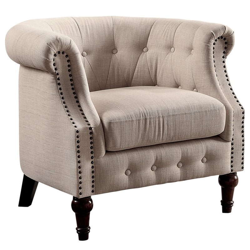 Furniture of America Sofi Contemporary Fabric Upholstered Accent Chair in Ivory