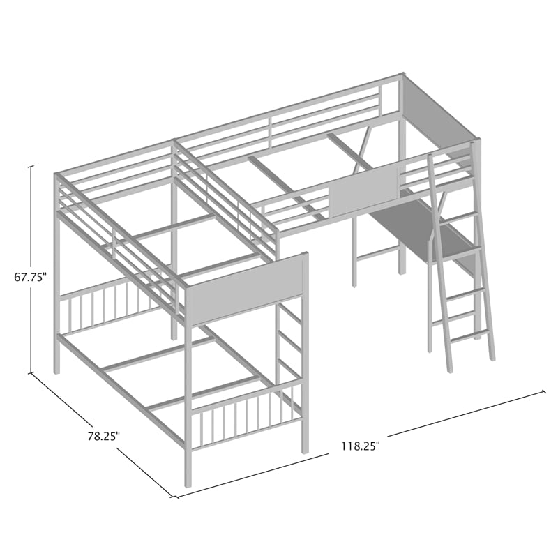 Furniture of America Dax Metal Triple Twin Bunk Bed in Gray and Silver