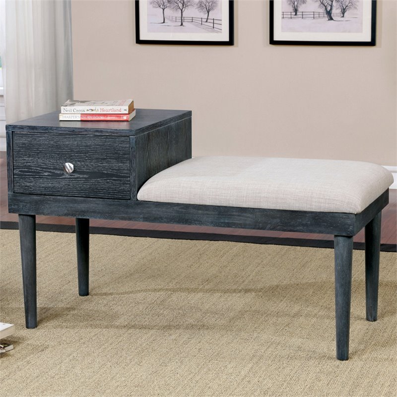 Furniture of America Dot Mid-Century Wood Storage Accent Bench in Weathered Gray