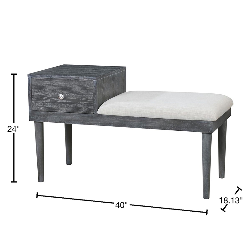 Furniture of America Dot Mid-Century Wood Storage Accent Bench in Weathered Gray