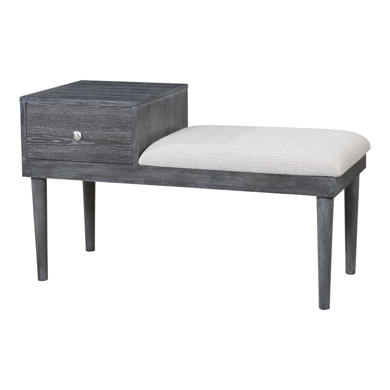 Furniture of America Dot Mid-Century Wood Storage Accent Bench in Weathered Gray