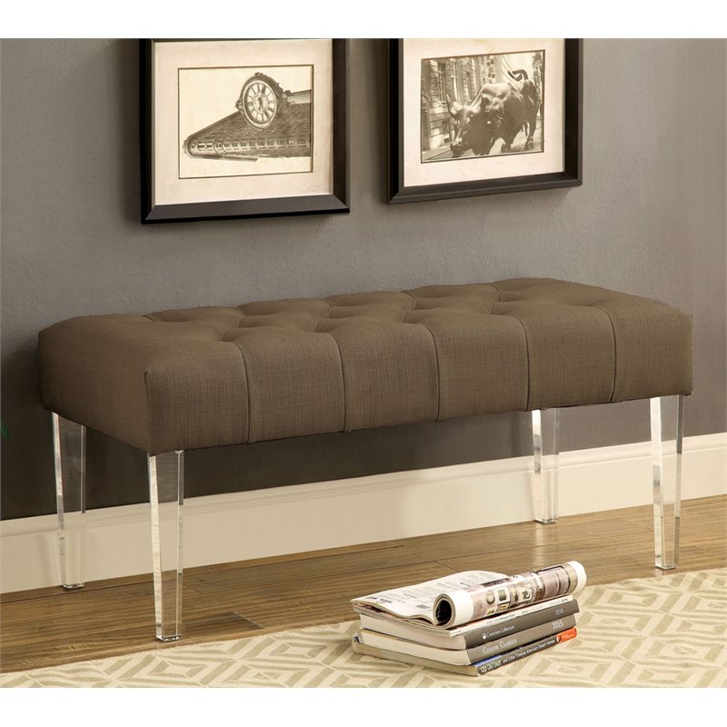 Furniture of America Paz Contemporary Fabric Tufted Bench in Brown