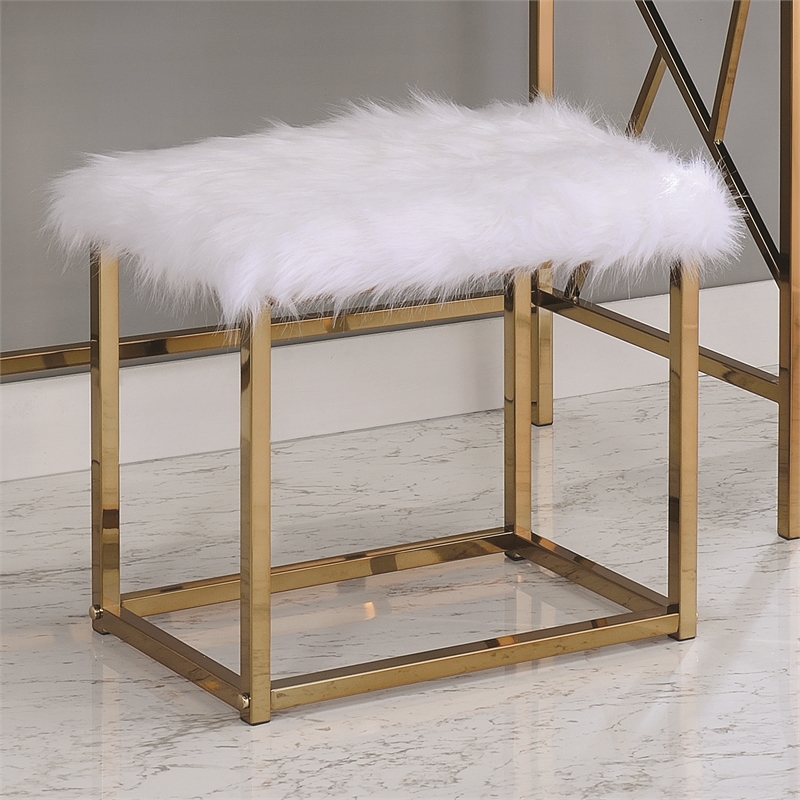 Furniture of America Ian Metal 3-Piece Bedroom Vanity Set in Champagne Gold