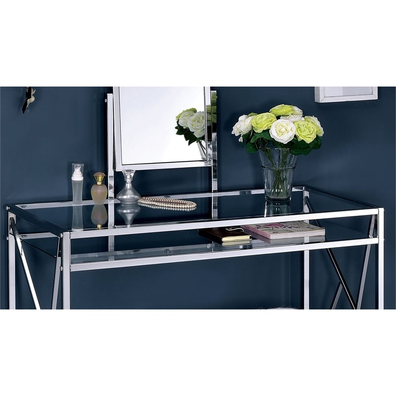Furniture of America Ian Metal 3-Piece Bedroom Vanity Set in Chrome