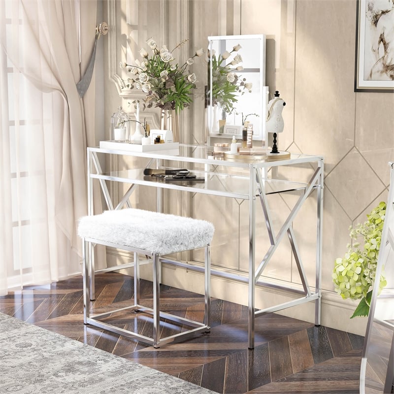 Furniture of America Ian Metal 3-Piece Bedroom Vanity Set in Chrome