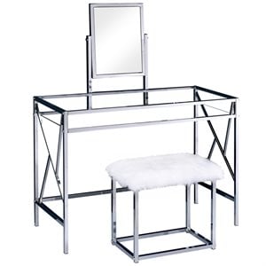 Furniture of America Ian Metal 3-Piece Bedroom Vanity Set in Chrome