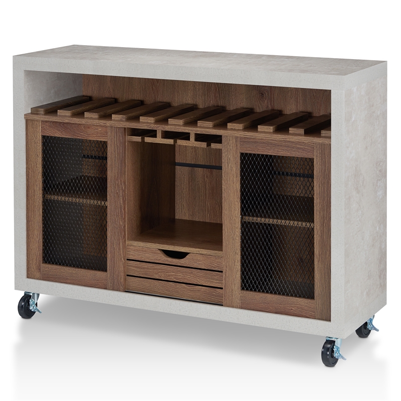 Furniture of America Raxon Industrial Wood Multi-Storage Buffet in Walnut