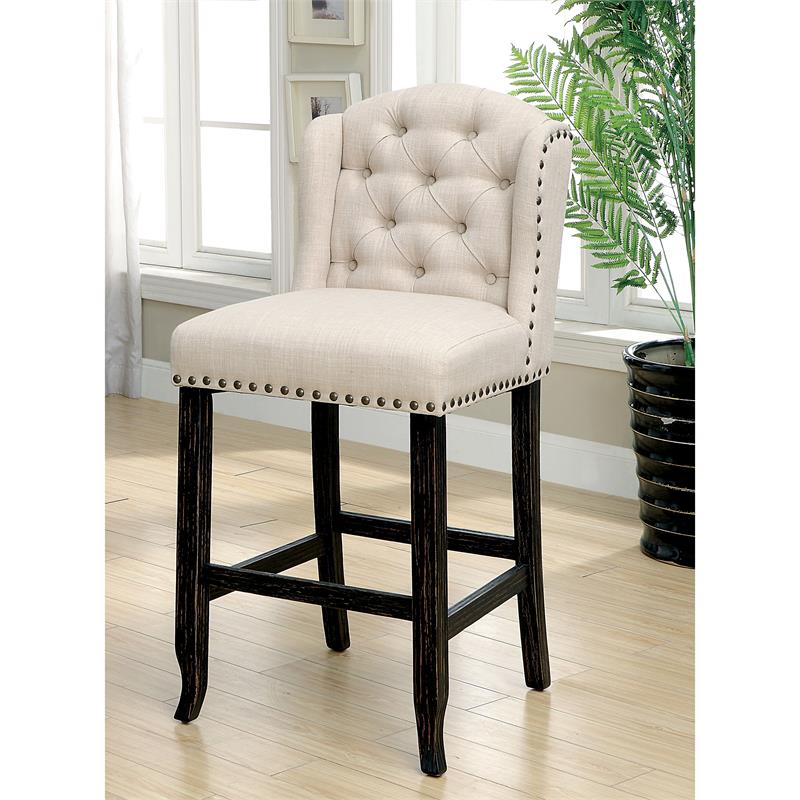 Furniture of America Sinuata Rustic Fabric Bar Chair in Beige (Set of 2)