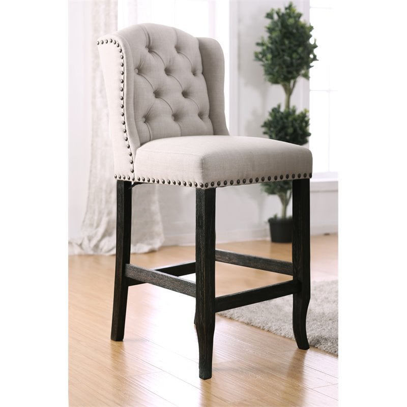 Furniture of America Sinuata Rustic Fabric Bar Chair in Beige (Set of 2)