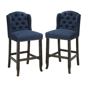 Furniture of America Sinuata Fabric Blue Wingback Counter Chair (Set of 2)