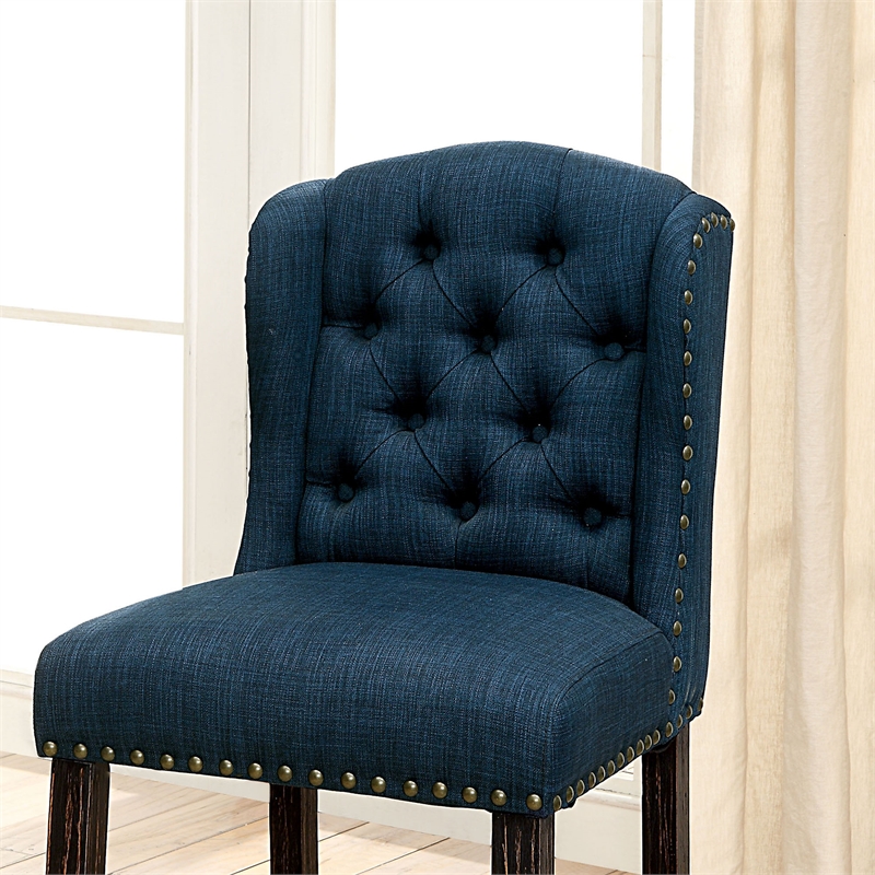 Furniture of America Sinuata Fabric Blue Wingback Counter Chair (Set of 2)