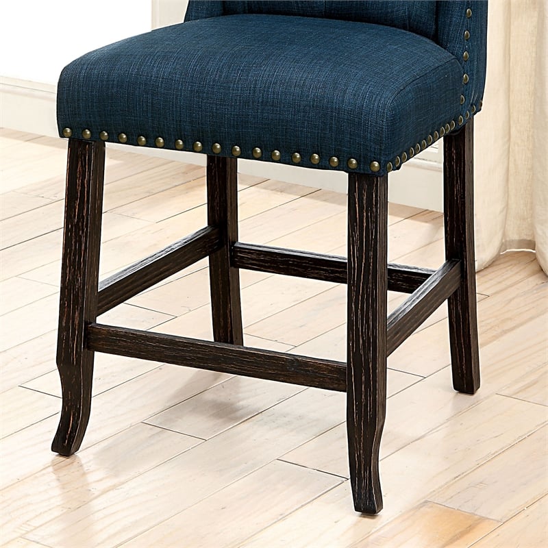 Furniture of America Sinuata Fabric Blue Wingback Counter Chair (Set of 2)