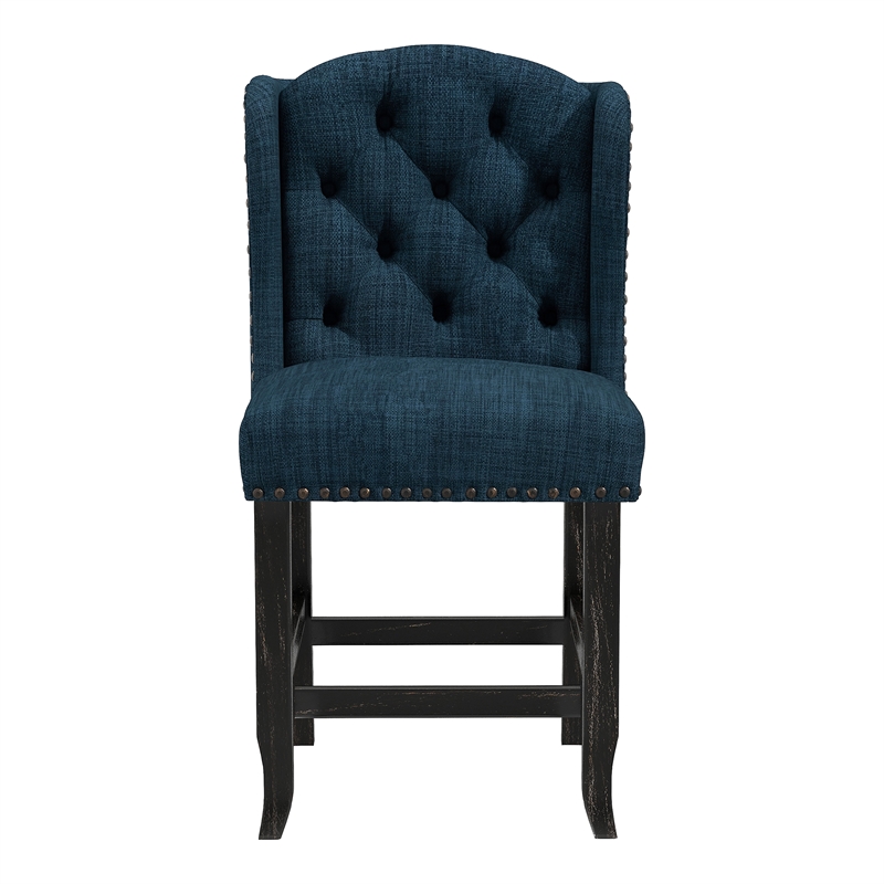 Furniture of America Sinuata Fabric Blue Wingback Counter Chair (Set of 2)