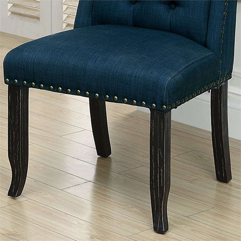 Furniture of America Sinuata Fabric Tufted Side Chair in Blue (Set of 2)