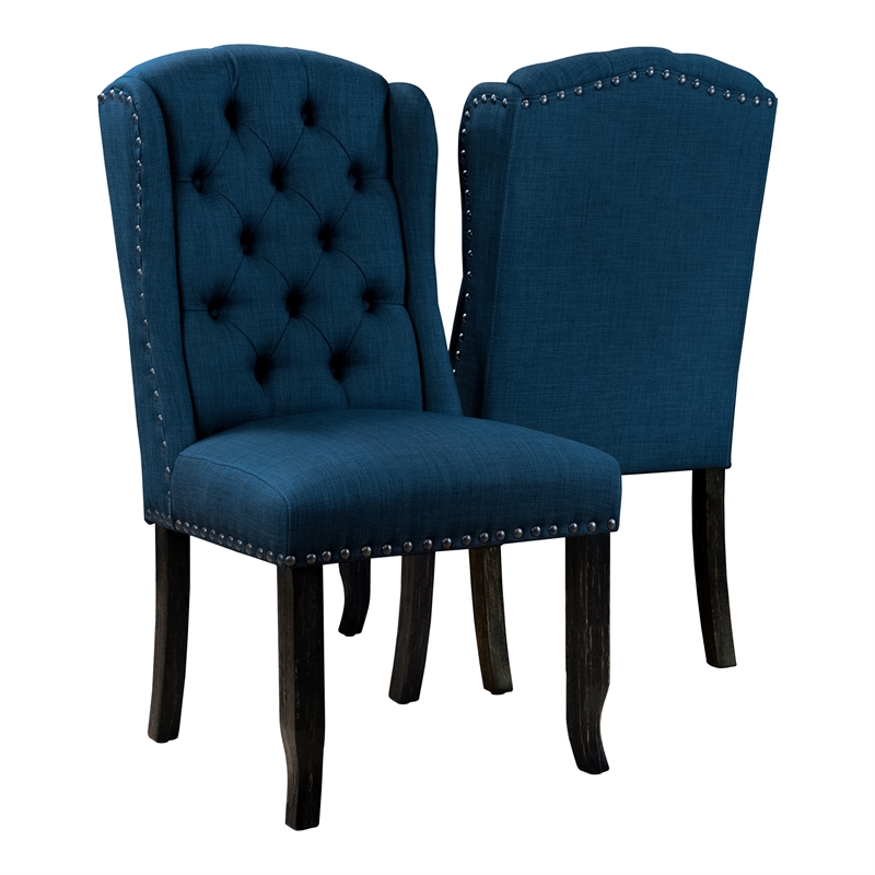 Furniture of America Sinuata Fabric Tufted Side Chair in Blue (Set of 2)