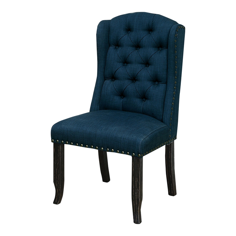 Furniture of America Sinuata Fabric Tufted Side Chair in Blue (Set of 2)