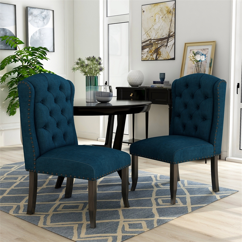 Furniture of America Sinuata Fabric Tufted Side Chair in Blue (Set of 2)
