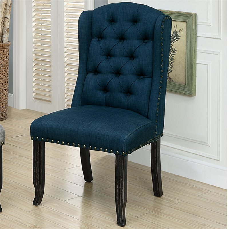 Furniture of America Sinuata Fabric Tufted Side Chair in Blue (Set of 2)