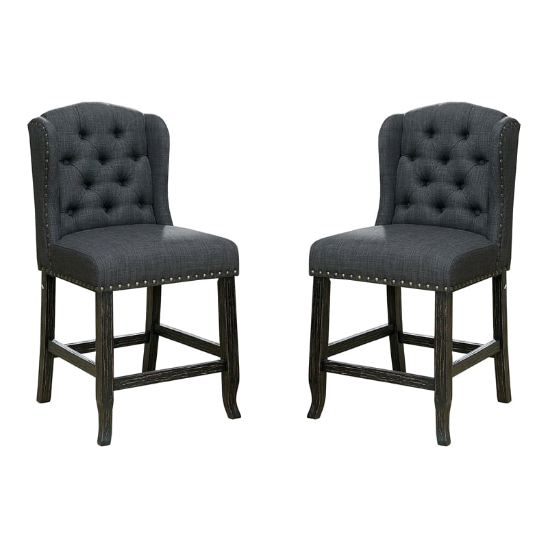 Furniture of America Sinuata Fabric Gray Wingback Counter Chair (Set of 2)
