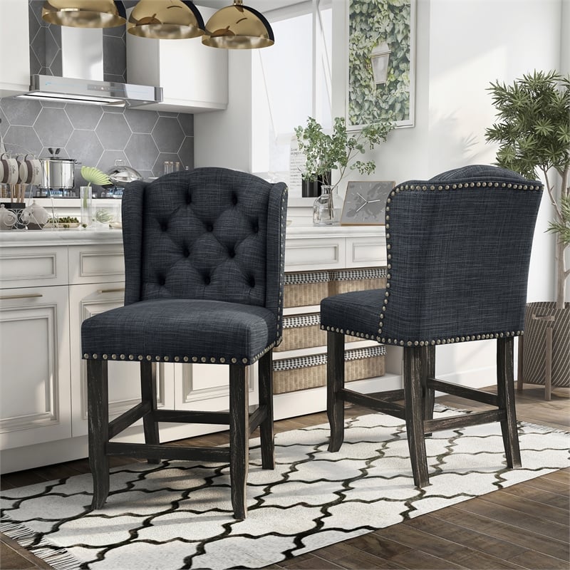 Furniture of America Sinuata Fabric Gray Wingback Counter Chair (Set of 2)