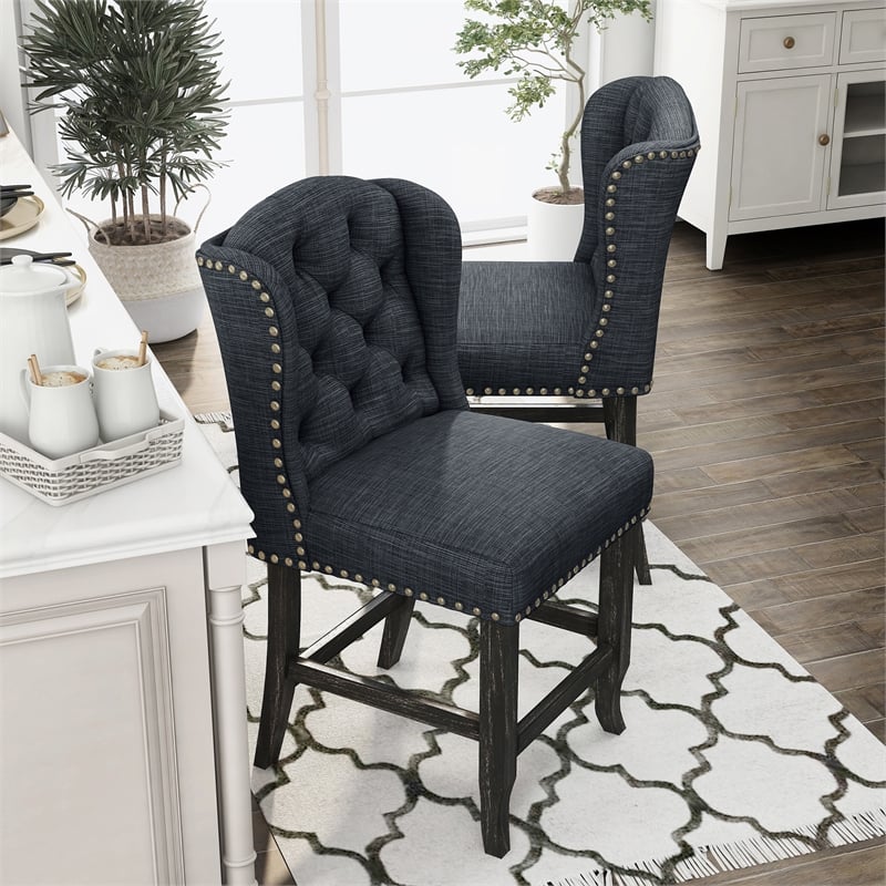 Furniture of America Sinuata Fabric Gray Wingback Counter Chair (Set of 2)