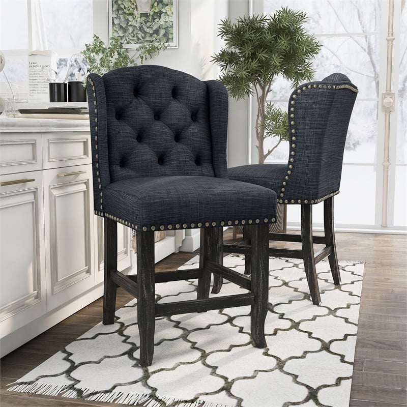 Furniture of America Sinuata Fabric Gray Wingback Counter Chair (Set of 2)