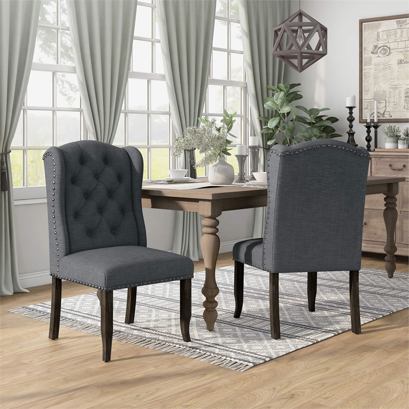 Furniture of America Sinuata Fabric Tufted Side Chair in Gray (Set of 2)