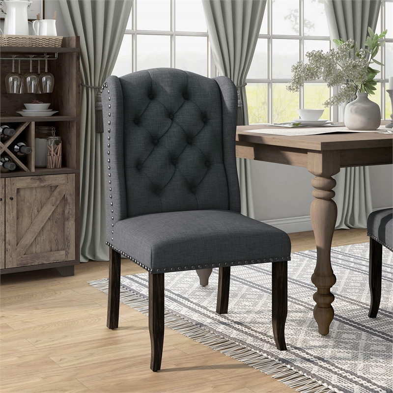 Furniture of America Sinuata Fabric Tufted Side Chair in Gray (Set of 2)