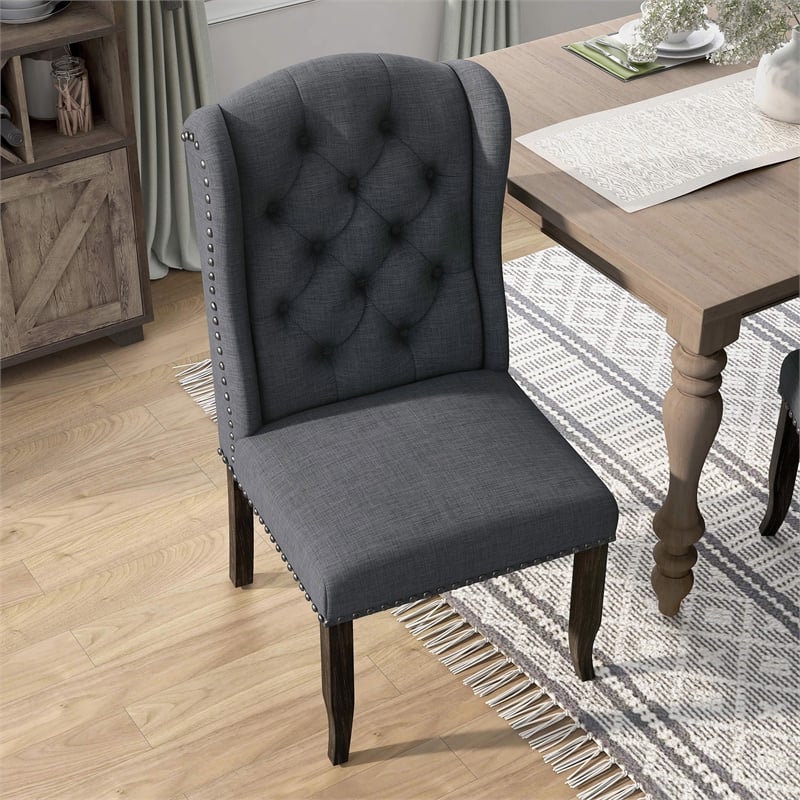 Furniture of America Sinuata Fabric Tufted Side Chair in Gray (Set of 2)