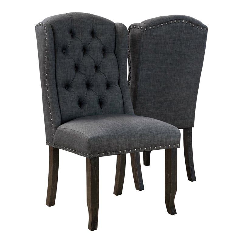 Furniture of America Sinuata Fabric Tufted Side Chair in Gray (Set of 2)